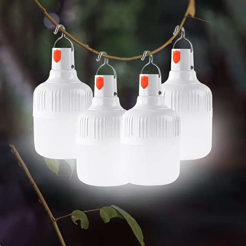 TEMU 4pcs Rechargeable Led Light Bulb, Usb Charging Handheld Light, Portable Flashlight, High Brightness Lighting, With Hook, Used For, Fishing, Stall, Emergency And Commercial Lighting