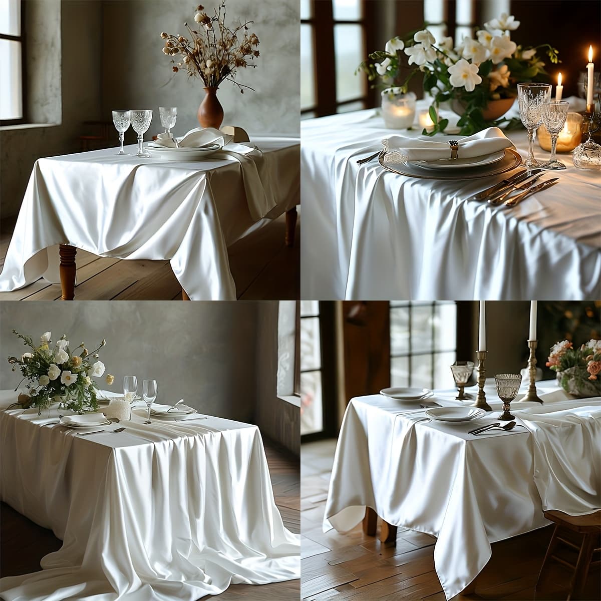 TEMU 2pcs 145*259cm Rectangular Satin Tablecloth, Smooth Fabric Tabletop Decoration, Suitable For Wedding Banquet Table Decor, Banquet Table Decor, Birthday Party, And Outdoor Party Decorations