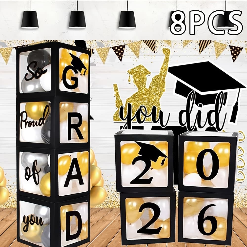TEMU Graduation Decorations For The Class Of 2026, Including 4/8 Graduation Balloon Boxes And Letter Stickers, To , Suitable As Party Gifts For Any Grade (without Balloons)