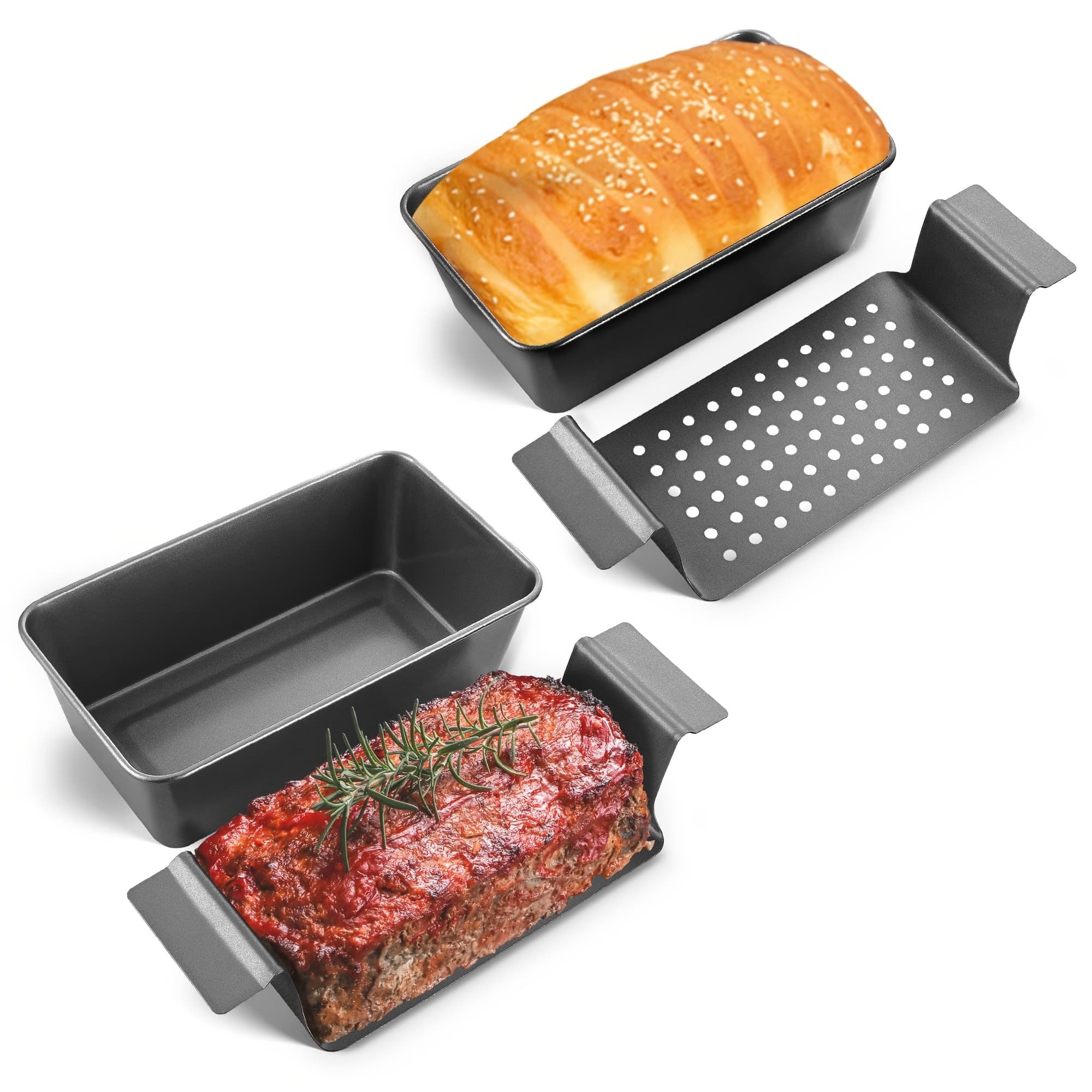 TEMU 4pcs Meatloaf Pan With Drain Tray, 9 X 5 Inches Meat Patty Tray With Drain Tray, Bread, Cake, Grilled Meat Tray, Kitchenware Gift