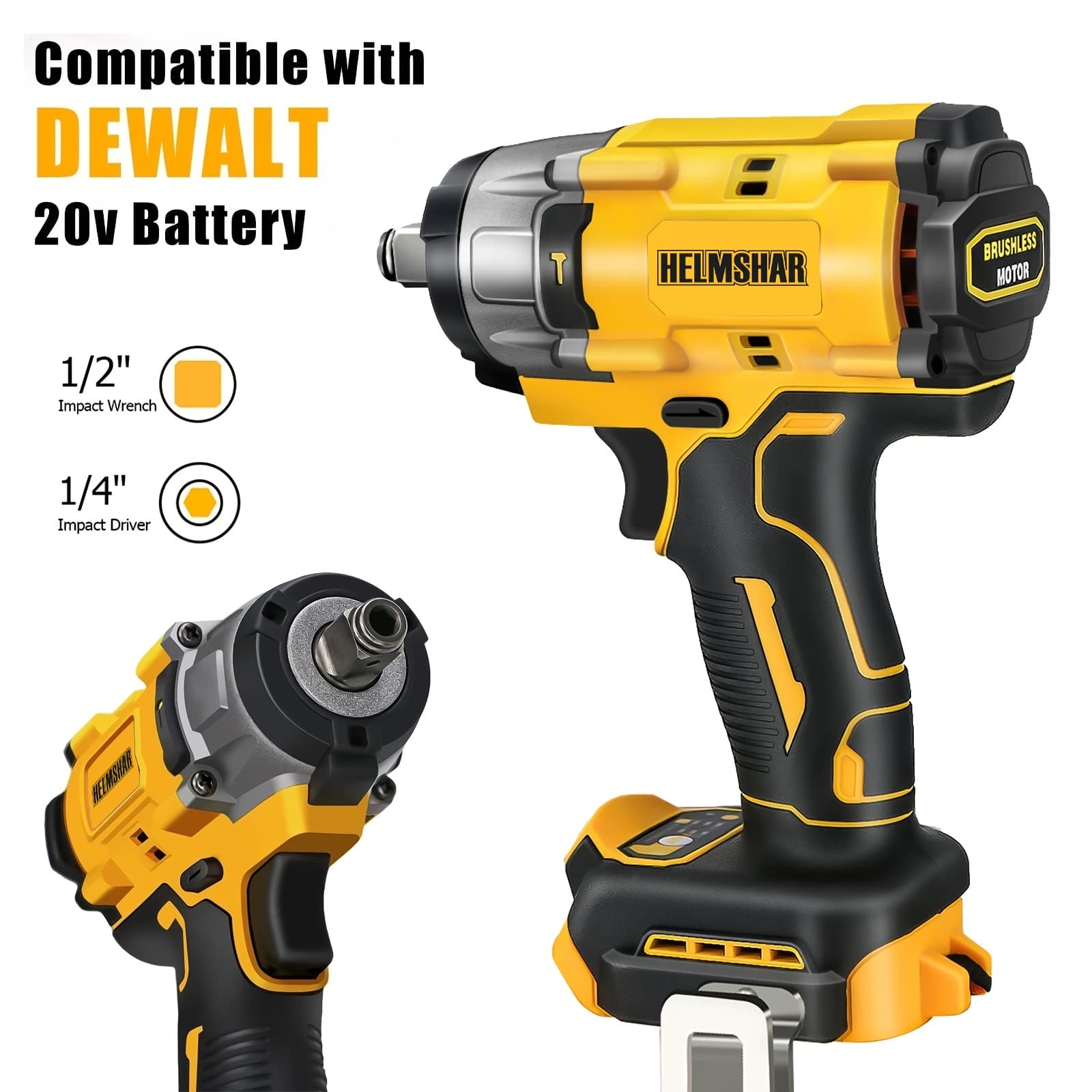 TEMU 1/2" Cordless Impact Wrench, For 20v Battery Cordless Brushless Impact Wrench(battery Not Included), 2-in-1 With A Brushless Motor, Torque Up To 430n, , Tightens And Loosens In Construction