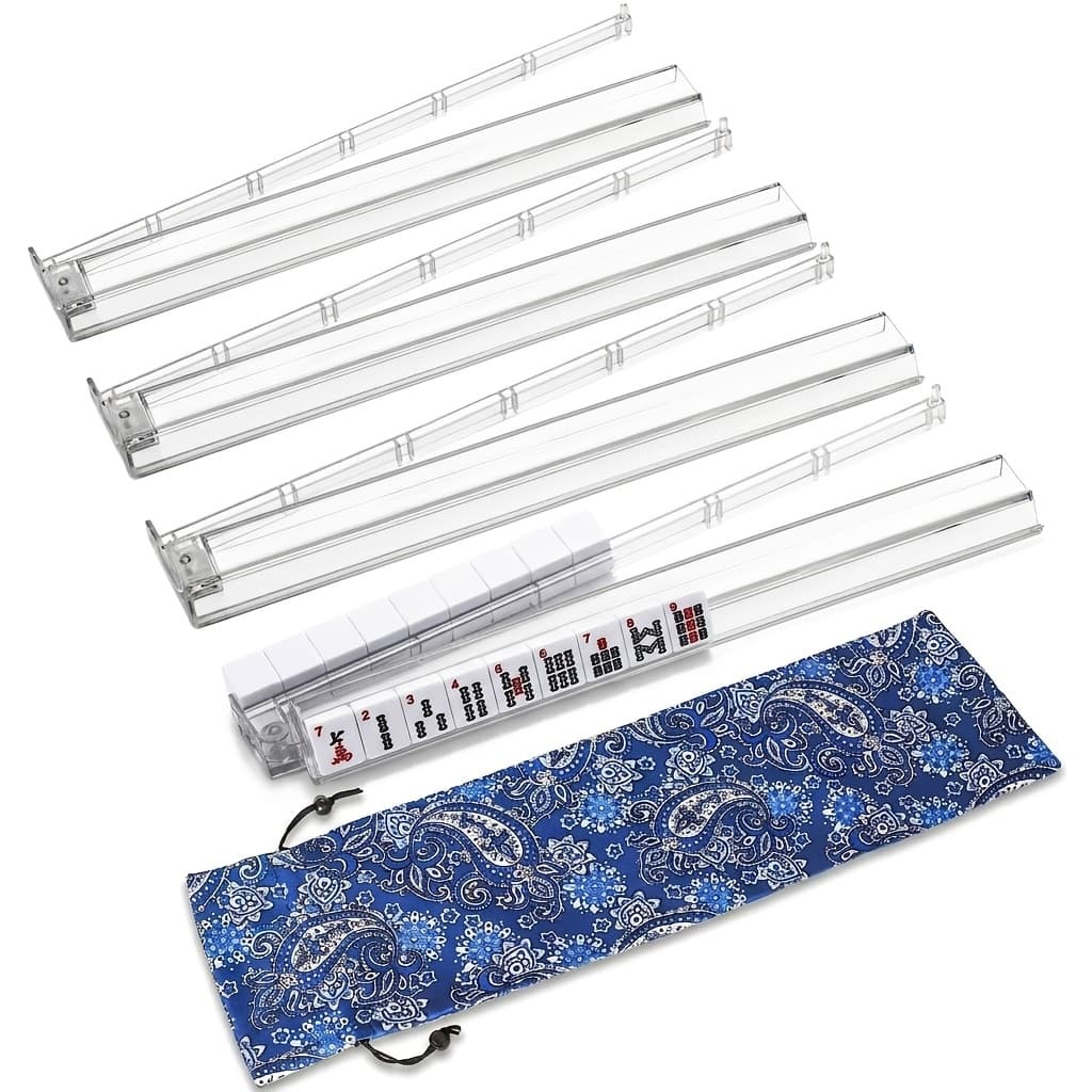 TEMU Mahjong Tile Rack And Pusher With Bag, Clear Acrylic Mahjong Set, Modern American Mahjong, 4pcs/set, Built In Pushers, Transparent