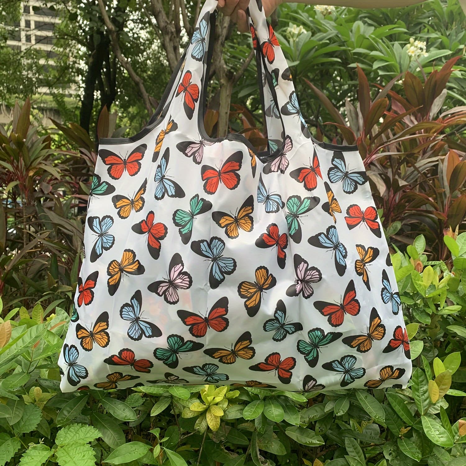 TEMU Extra-large High-quality Foldable Shopping Bag - Durable Nylon, Reusable Grocery Tote With Print, Machine Washable, Travel & Beach Carryall