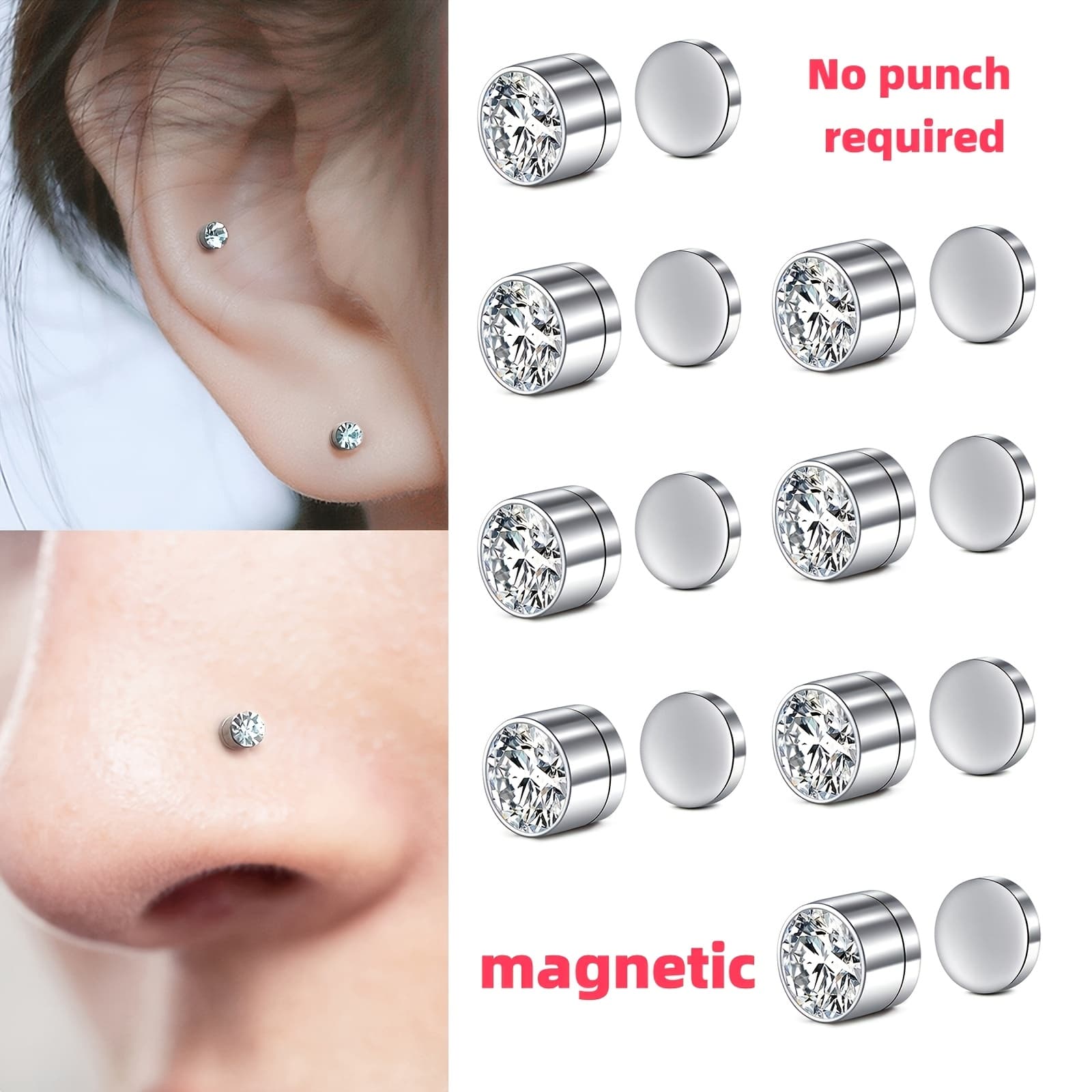 TEMU Fake Nose Ring Stud Set Magnetic Nose Stud No Punch Required Clip On Lip Ear Non Pierced Jewelry For Women Men Christmas And Valentine's Day Gifts