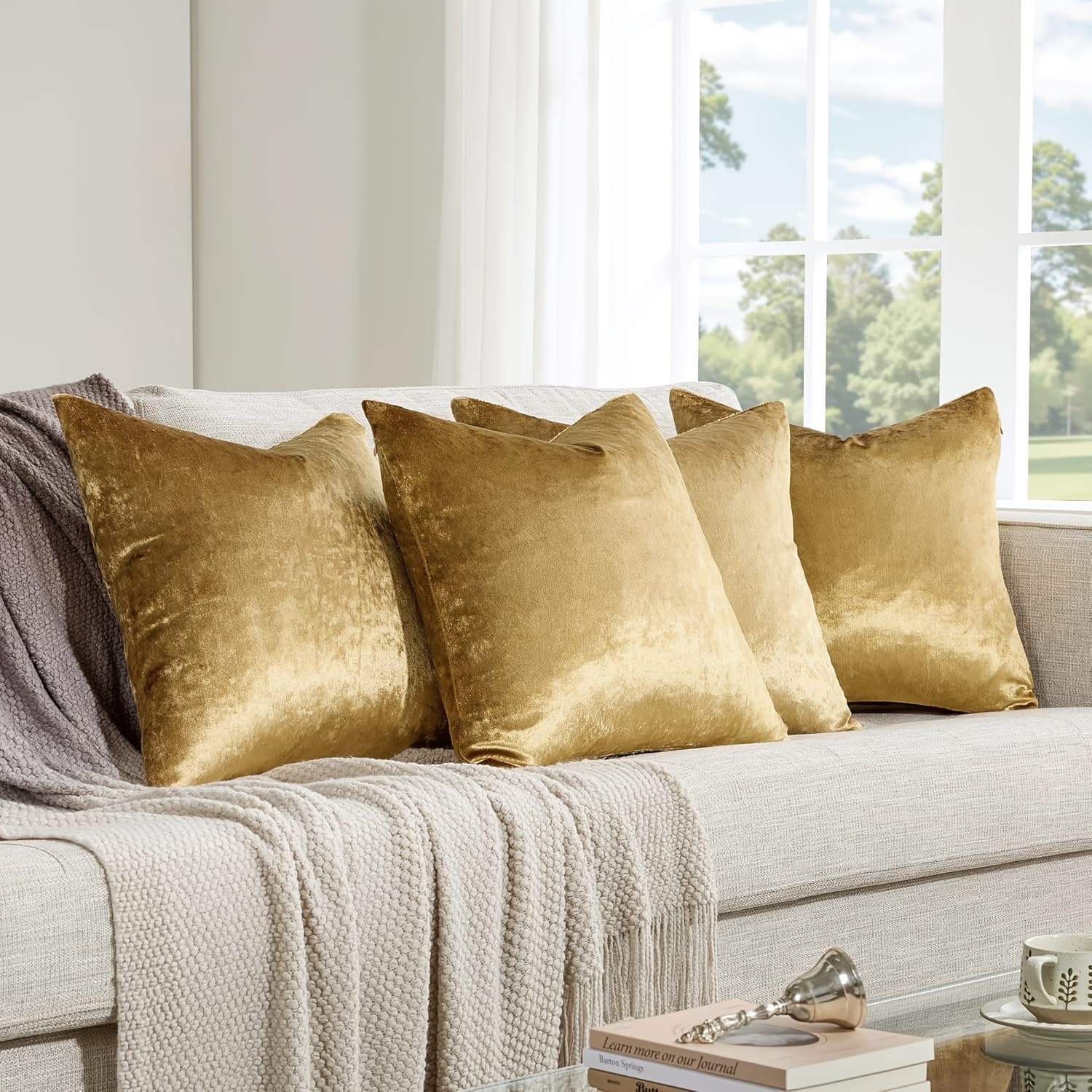 TEMU Set Of 4 Luxurious Velvet Pillow Covers Measuring 18x18 Inches, Perfect For Decorating Your Couch With A