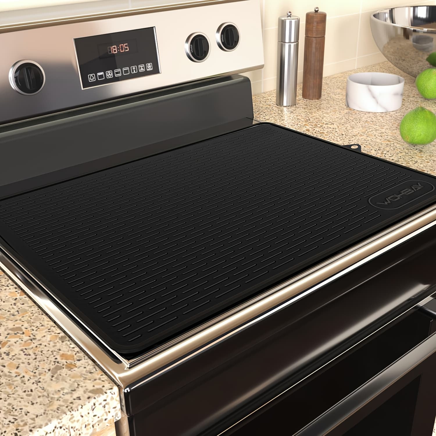 TEMU Silicone Electric Stove Top Cover Mat 28.5x20 Inch Heat Resistant Cooktop Protector For Ceramic And Glass Stoves Extra Large Flat Stove Top Cover For Rv Ranges Silicone Dish Drying Mat Black