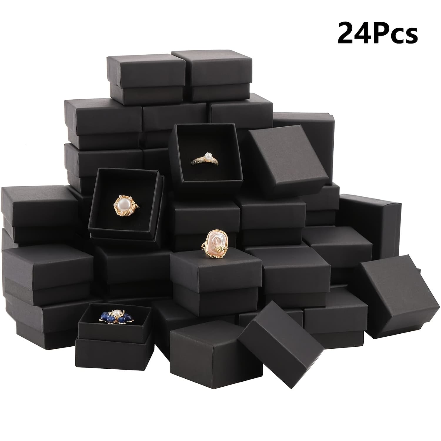 TEMU Set Of 24 Jewelry Ring Gift Boxes Featuring Foam Inserts, Suitable For Rings And Earrings, In Black Material