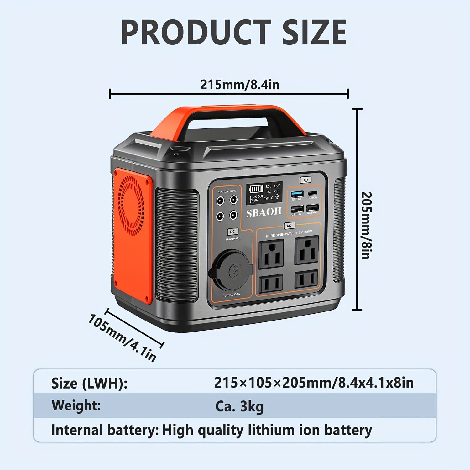 TEMU Sbaoh Portable Power Station, 300w 296wh Power Supply /110v Ac Outlets/ Ports And Led Flashlight, Lithium Battery Backup For Home Outdoor Travel Camping Blackout