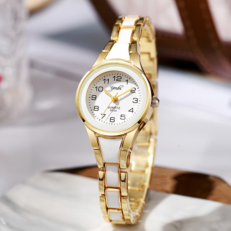 TEMU Exquisite Ladies' Alloy Stainless Steel Bracelet Watch, Elegant Quartz Watch, Fashionable And Casual Wear Accessories