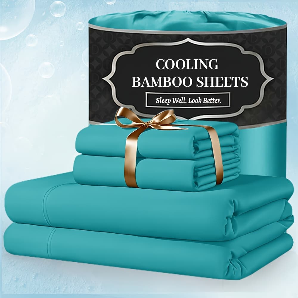 TEMU For Extra Deep Pocket Queen Size Sheets - 3/4pcs Breathable And Cooling Bamboo Bed Sheet Set, Luxury, Soft Wrinkle-free For Extra Deep Mattresses, Room Decor, Kids Sheet And Pillowcase Sets