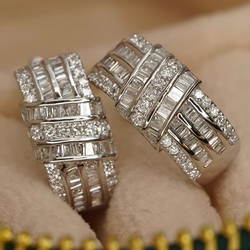 TEMU 1 Pair Of Women's Fashion Hoop Earrings, Dense-set Shiny Synthetic Zirconia Hoop Earrings, Elegant Bridal Wedding Jewelry, Daily Party Accessories