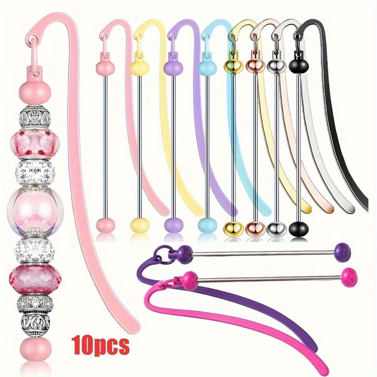 TEMU 10pcs Durable Iron Bookmarks Suitable For Making & Book-themed Crafts - Beads With Bookmark, Handmade Gift For Book Lovers, Jewelry Beads For Bracelets, Keychains, Book Accessories (no Revision)