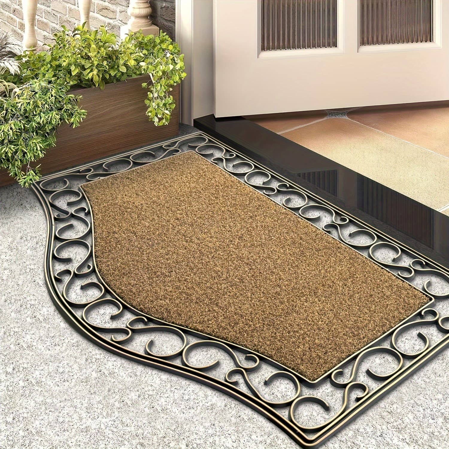 TEMU 1pc Pvc Hollow Semi-circular Shape Multifunctional Door Mat Outdoor Indoor Anti-slip Mud Scraper Easy To Clean Durable Holiday Decoration Entrance Rug 45x75