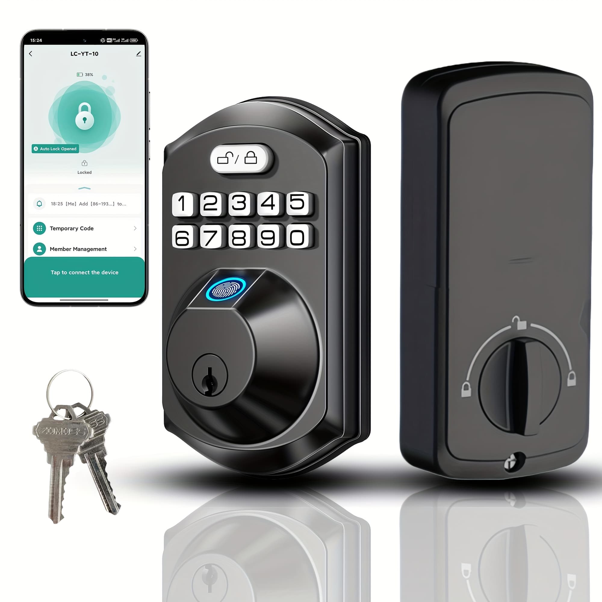 TEMU Smart Door Lock With Fingerprint & Keypad, Keyless Entry Door Lock With Bluetooth App Control, , Digital Electronic Front Door Lock, , , Backup, Door Lock With Handle, Father's Day Gift For Dad