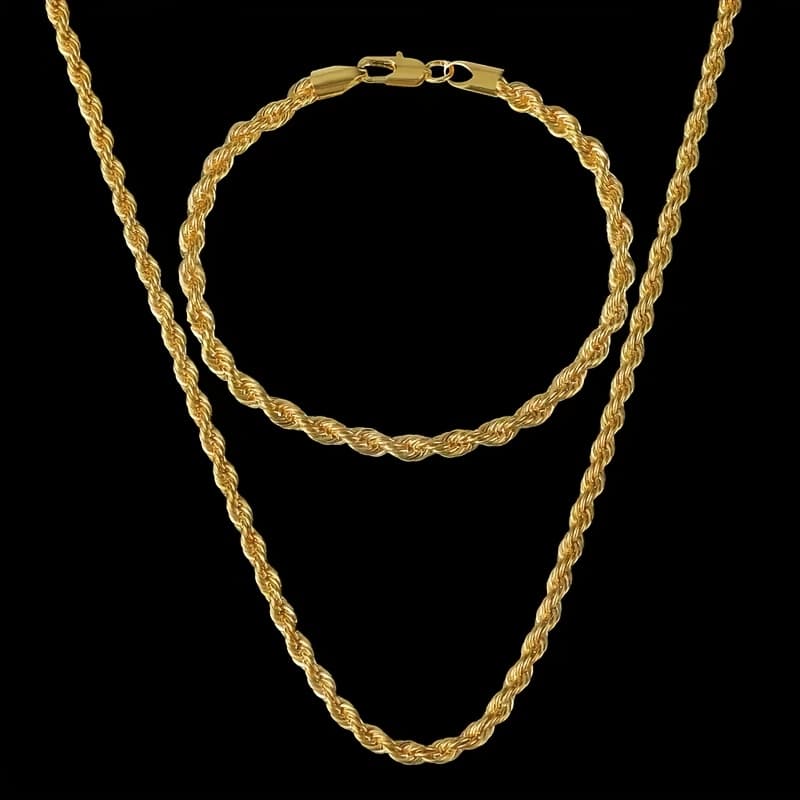 TEMU (necklace + Bracelet) New Luxury Matching Set For Men And Women, 18k Gold Plated Twist Necklace, Engagement Jewelry