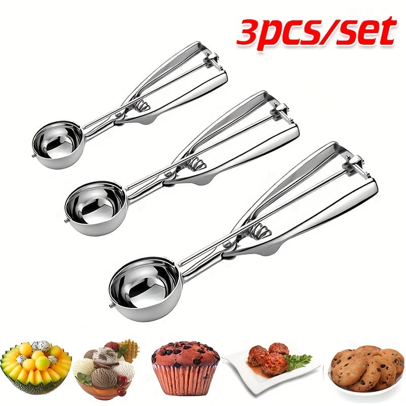 TEMU Focusonhome 3pcs Set Stainless Steel Baking Spoons - , Fruit-shaped Spoons For Camping & Outdoor Use, Durable & Easy To Clean, Perfect For Baking & Cooking, Baking Spoons