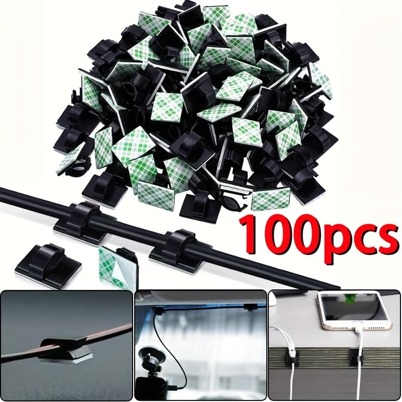 TEMU 100pcs Of Black Adhesive Wiring Clips, Car Dashboard Wiring Clips, Cable Wire Clamping Seat Large Wire Clamp, Clips