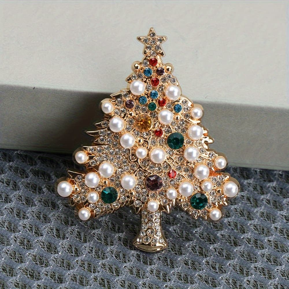 TEMU 1pc Elegant Christmas Tree Brooch - Luxury Enamel Pin For Festive Outfits, Perfect Gift Idea