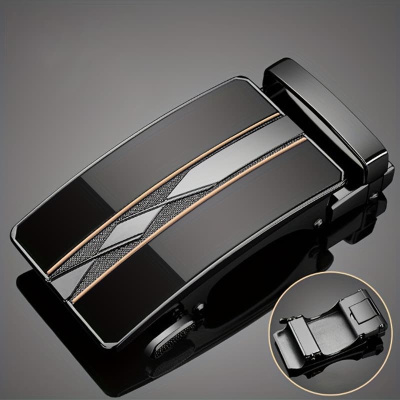 TEMU Business Men's Belt Automatic For 3.3-3.5 Cm/1.3-1.38'' With Rubber Adjustable Men's Belt, Fashion Alloy Belt Additions, Genuine Leather Business Belt Alloy Buckles