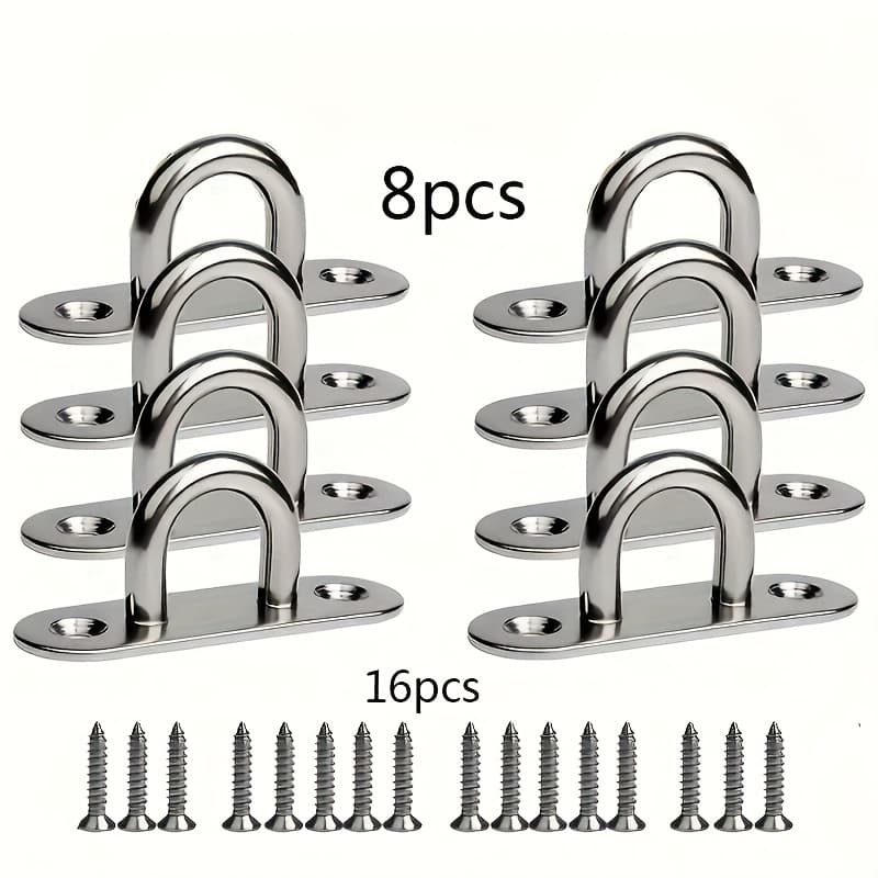 TEMU 24pcs, Includes A Set Of 8 Stainless Steel Hooks And 16 Mounting Screws, M5 With Rings For Marine Equipment, Heavy-duty Ceiling And Wall Mounts