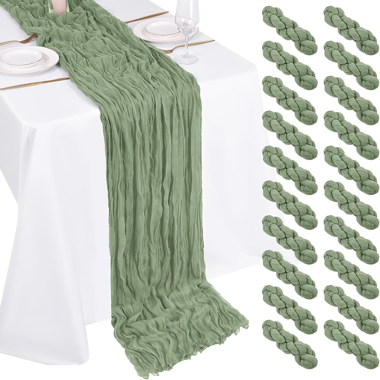 TEMU 20pcs Extra Long Cheesecloth Table Runners - 21.5x120 Inch Rustic Boho Gauze Sheer Table Decor, Elegant Wedding, Party, Bridal Shower For Christmas