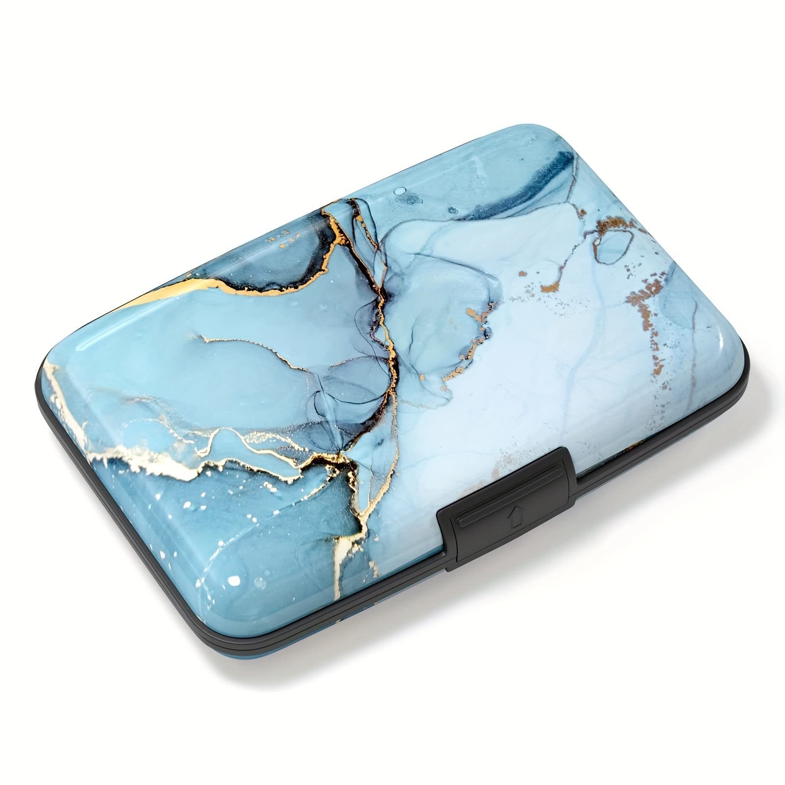 TEMU Credit Card Holder, Mini Aluminum Card Wallet Rfid Shielded Ultra-thin Metal Hard Card Holder For Women Men, Blue Marble, Starry Sky