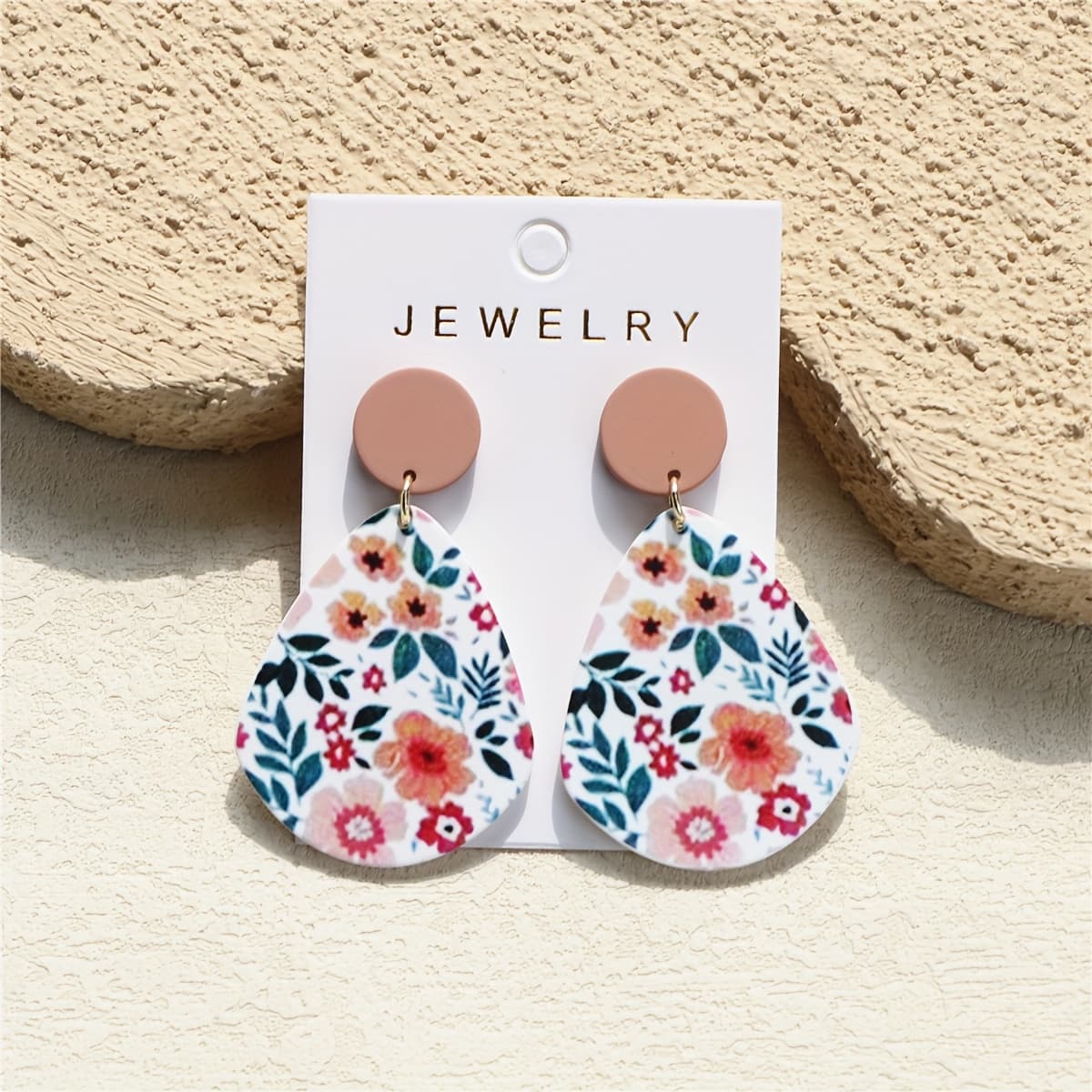 TEMU 1 Pair Of Women's Spring And Summer Small Red Flower Print Clay Texture Elegant Cute Temperament Ins Design Large Water Drop Acrylic Earrings