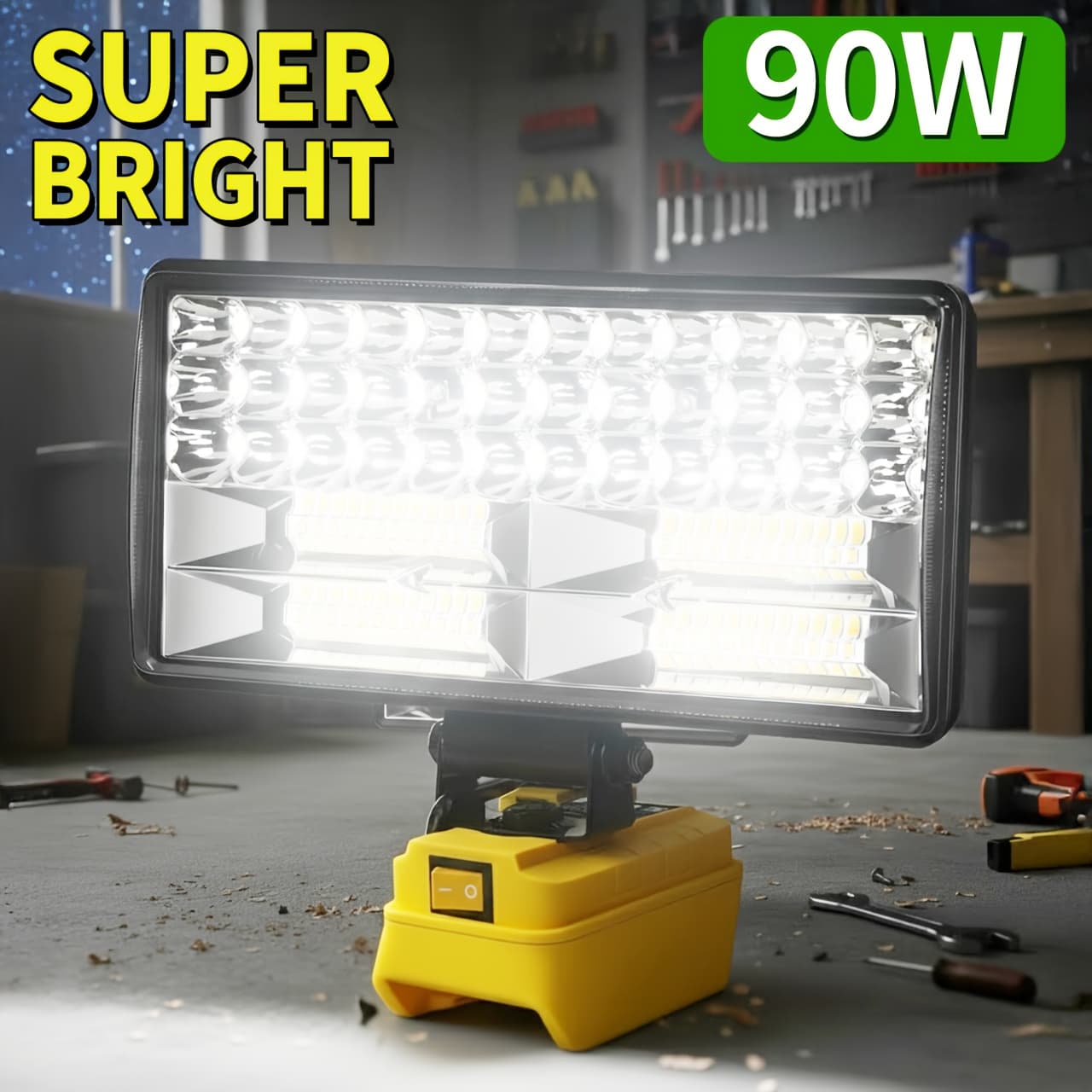 TEMU Wireless Led Work Light, 90w 5400lumen Led Floodlight With 2 Usb Charging Ports, Ip44 Waterproof Battery Light For Outdoor, Camping, Auto Repair, Emergency And Lighting (batteries Not Included)