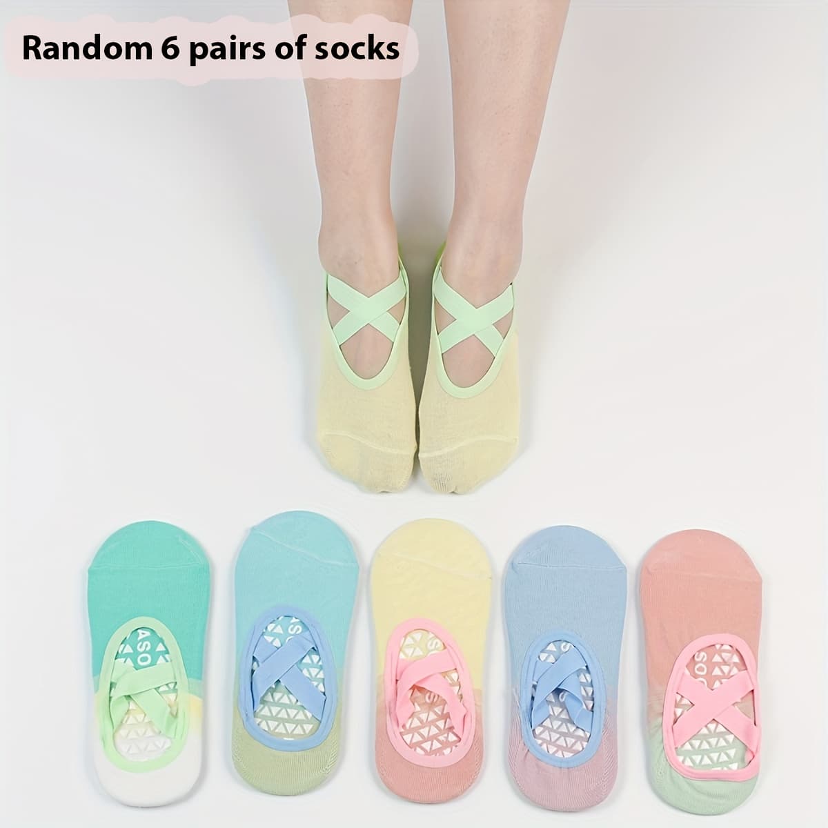TEMU Random 6 Pairs Of Women's Yoga Socks, Gradient Candy , Professional Fitness Pilates Bottom Silicone Non-slip Floor Socks