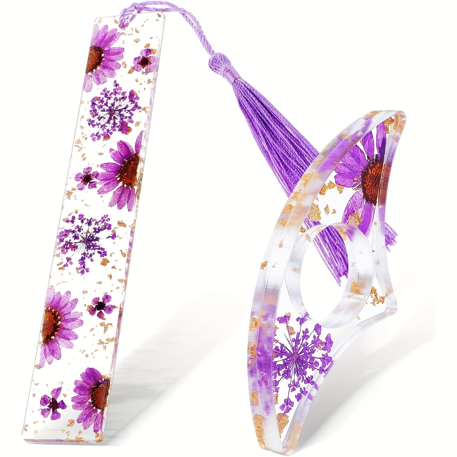 TEMU 2 Bookmarks, Acrylic Thumb Book Holder And Tassel Bookmark, Book Additions For Book Lovers, Bookworm Gift, Reader, Literature, Student, Teacher (purple)