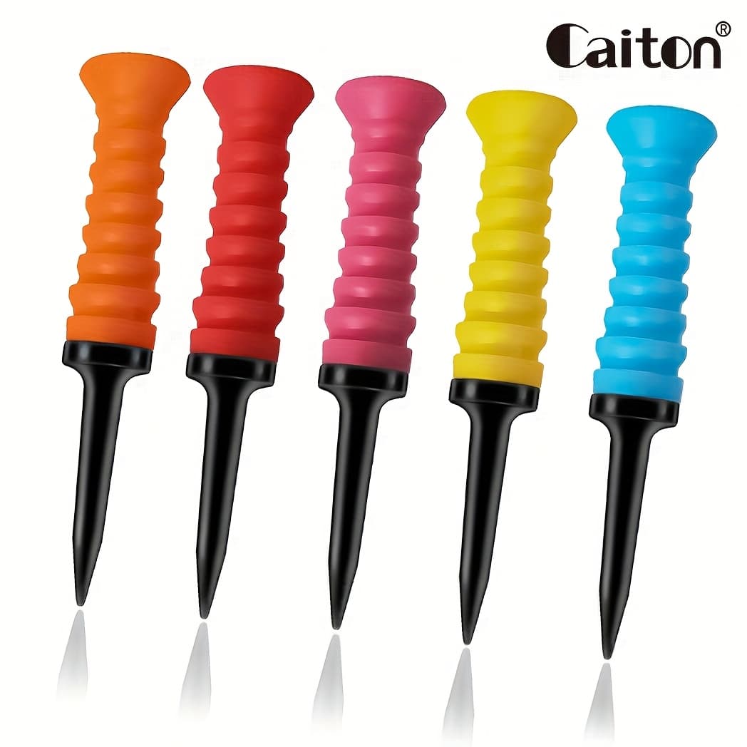 TEMU Caiton 5pcs 360° Flexible Rubber Golf Tees, 3.2in/81mm, Durable, Low Friction, Vibrant Multicolor - Ideal For Everyday Golfers