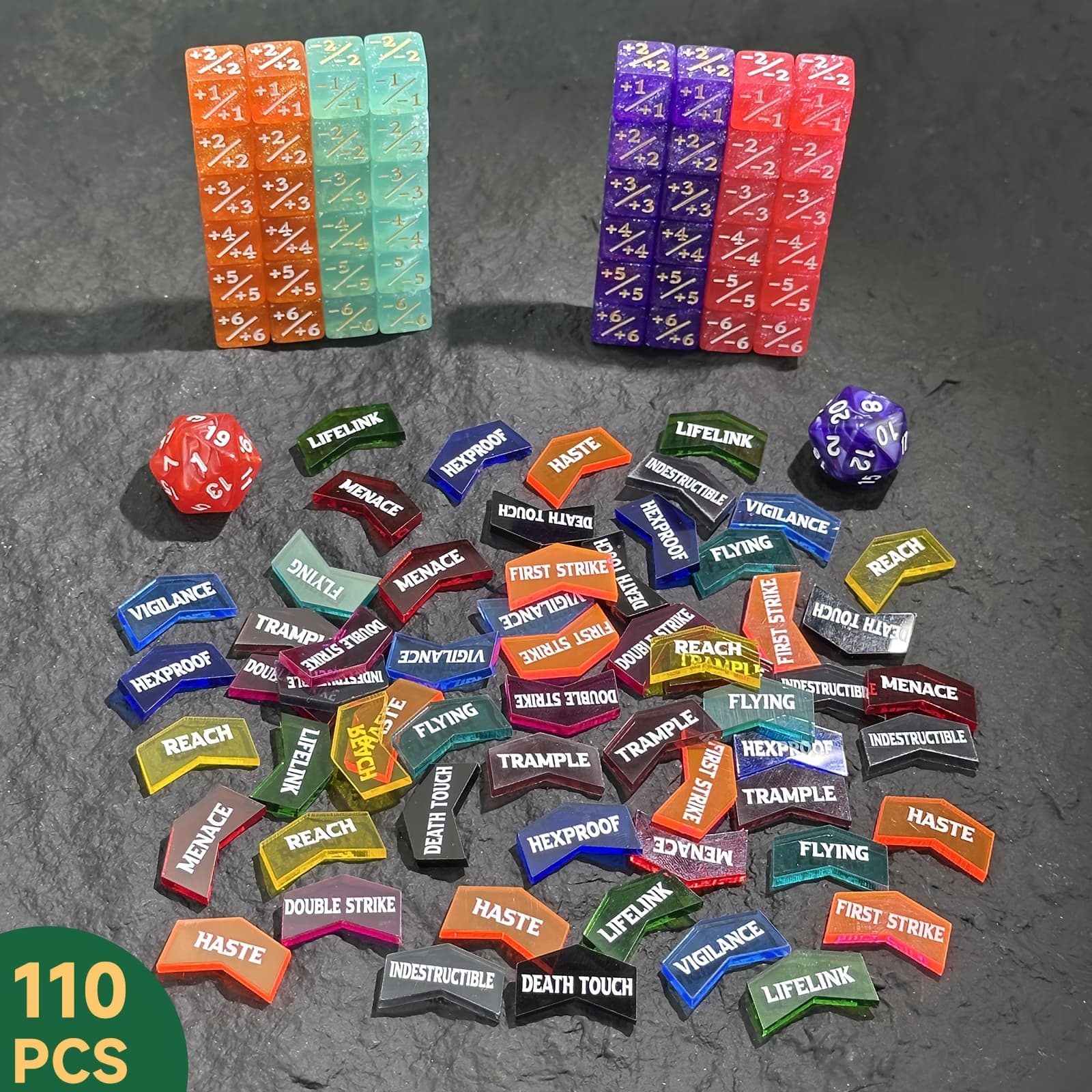 TEMU Counter Dice Set -110pcs 12mm/0.47inch 6 Sided +1/-1 Tokens Dice D20 Dices Set & M Keyword Counters Tokens For This Great Magic, Tcg, Accessories