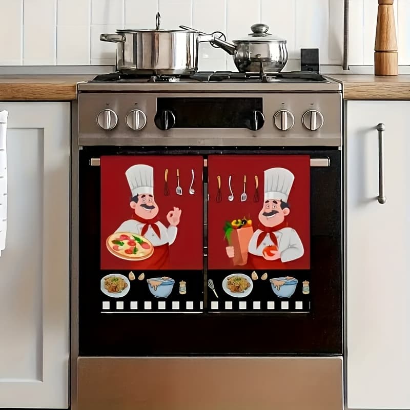 TEMU Set Of 2 Chef-themed Bathroom Towels, Soft And Absorbent Cloths, Machine Washable, Featuring Designs, Suitable For Hand Washing And Home Decor