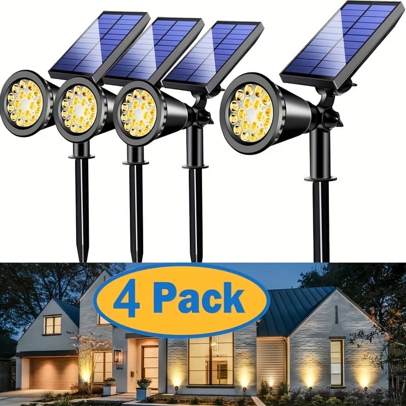 TEMU 4pcs Outdoor Solar 18 Led Tree Lights, Spotlights, Landscape Lights, Courtyard Garden Lights, Solar Charging, Automatic Lighting At Night