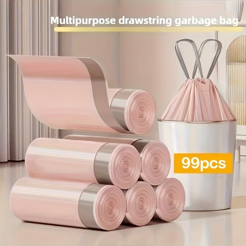 TEMU 99pcs Extra Thick Drawstring Trash Bags - Versatile, Leak-proof Plastic Garbage Bags For Kitchen, Bathroom & Living Room Cleaning