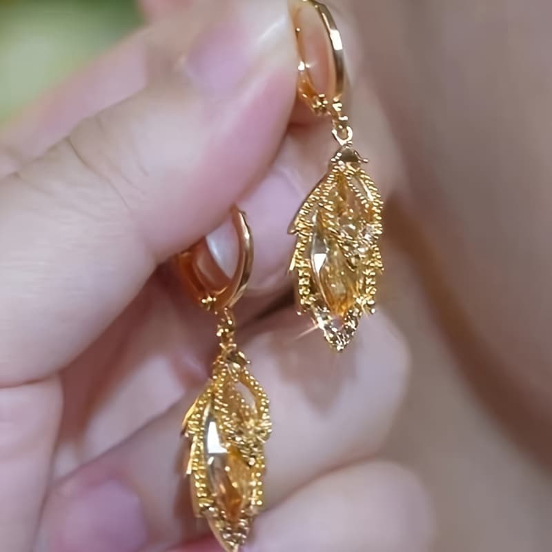 TEMU 2pcs Leaf Dangle Earrings With Crystals Decorative Earrings Jewelry Non Feather Suitable For Daily Wear And New Year's Day, Valentine's Day Gift For All .