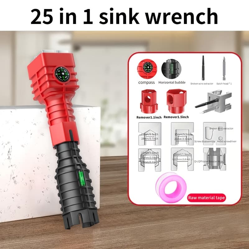 TEMU 25-in-1 Faucet Repair Tool Set, Sink Wrench, Narrow Bathroom Faucet Repair Tool, Non-slip Long Handle For Kitchen And Bathroom, Durable Plumbing Tool.