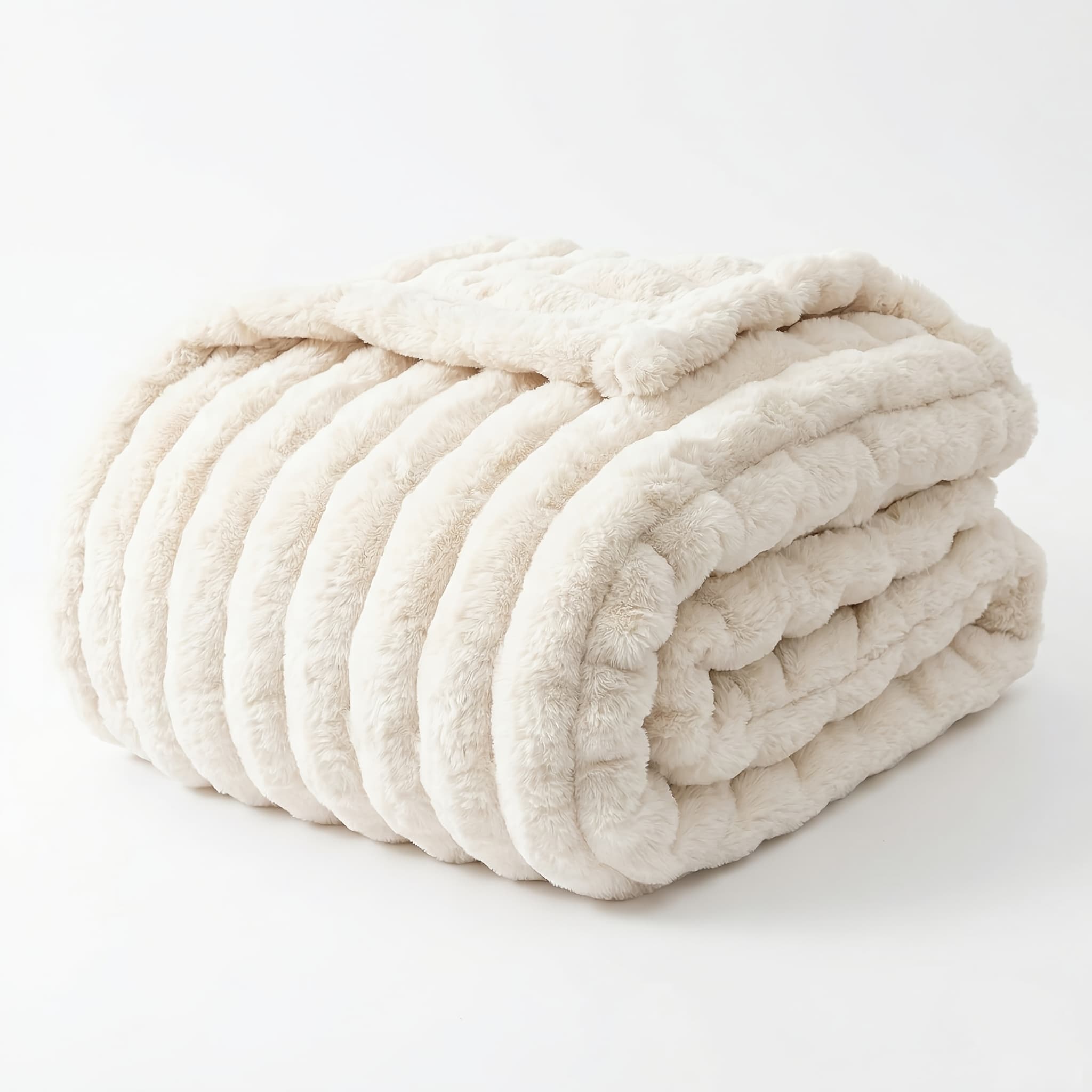 TEMU Thick Fleece Blanket | , 3d Ribbed Faux Fur, Ideal For All , Cloud-like Fluffy Throw For Bed, Couch & Sofa | For Cozy Fleece Blanket | Machine Washable | Gift For