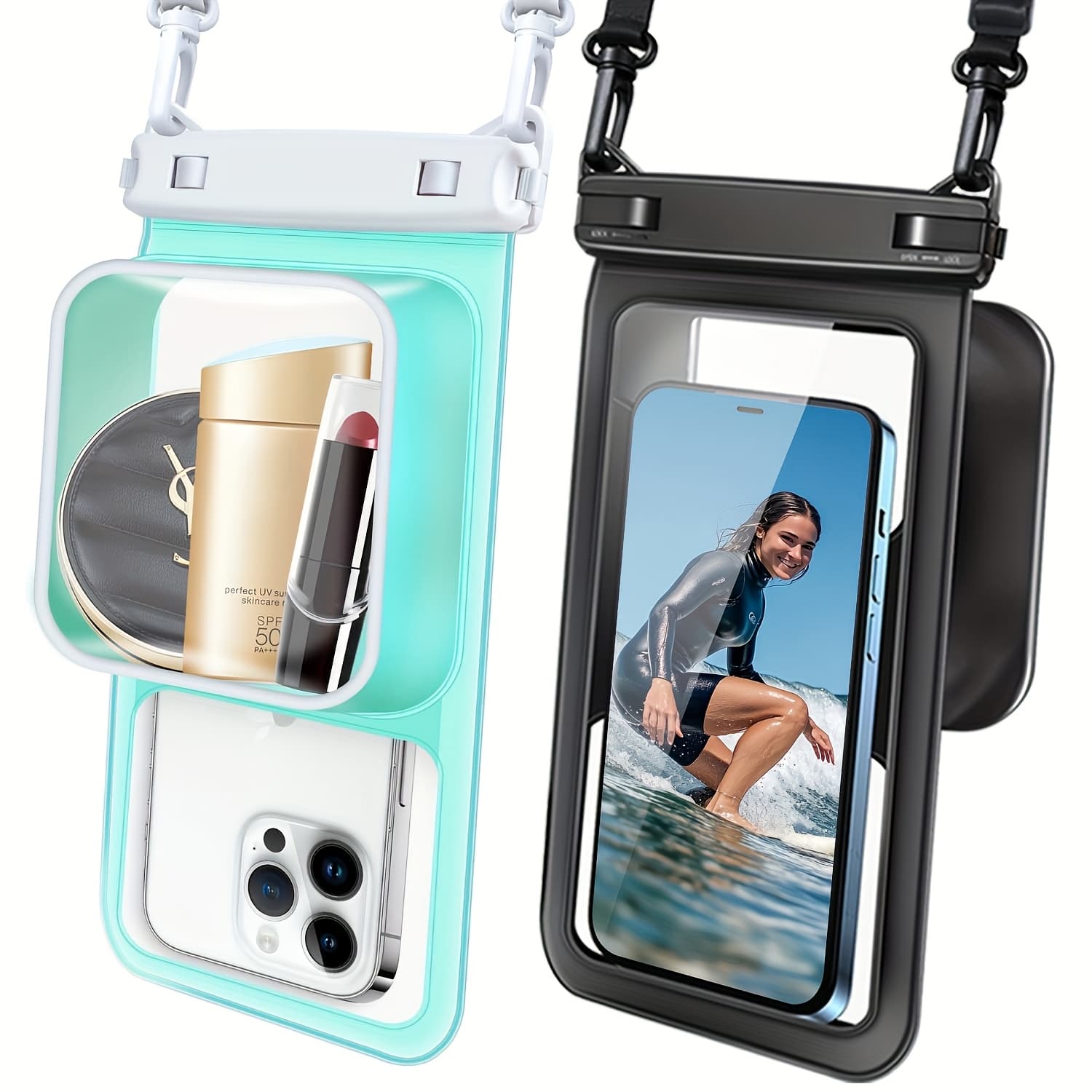 TEMU 2pcs Large-capacity Double-layer High , Increase Capacity, Suitable For Mobile Phone Models 7.5 Inches, Can Headphones Cash Keys At Time, Design, Lanyard Adjustable Length, Optional