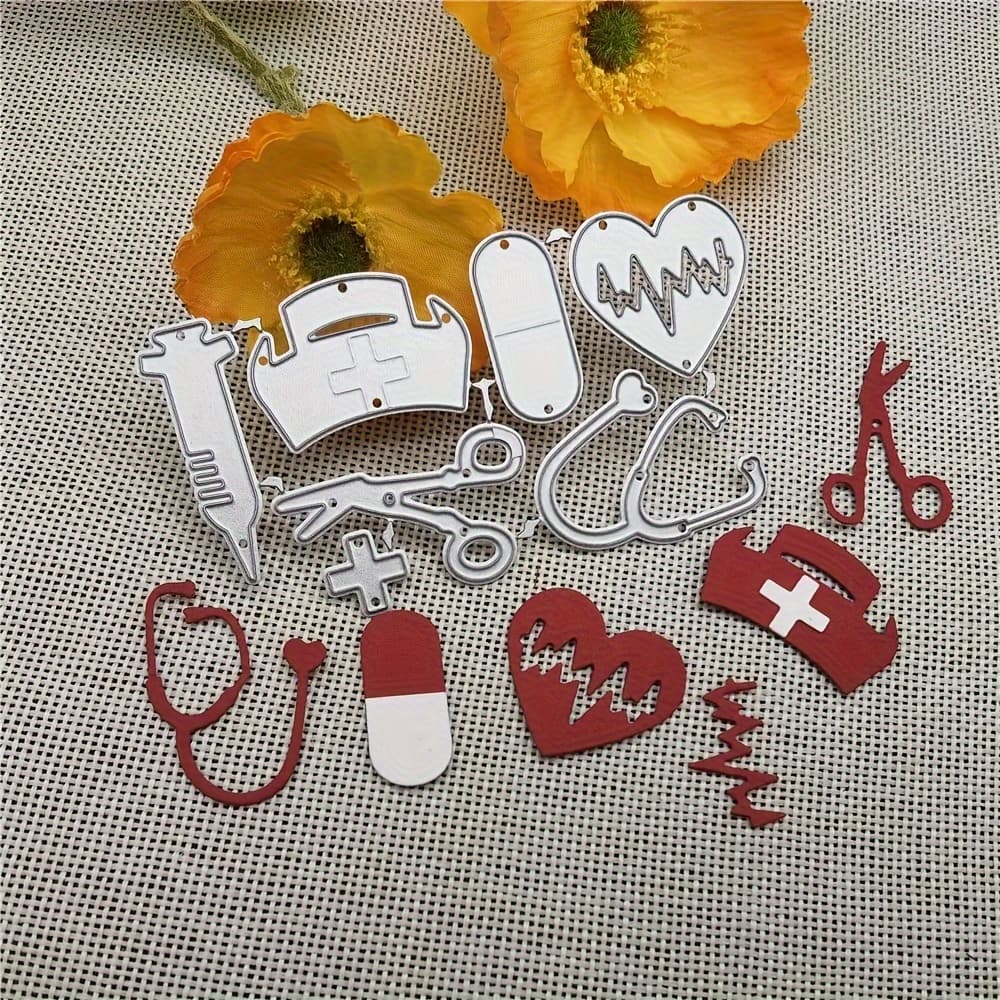TEMU Creative Nurse Hat Syringe Metal Dies Scrapbooking Craft Stamps Die Cut Embossing Card Make Stencil Frame