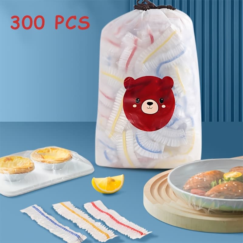 TEMU 300pcs Of Elastic Food Preservation Packaging, Retractable Transparent Bowl Lid. Used Or Multiple Times And With An Kitchen Adhesive Prevents Dust From Flying Off. Suitable For Home Use