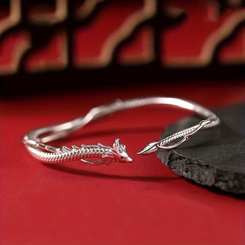 TEMU Vintage, Elegant, Dragon Shape Bangle Bracelet, Year Birth Year Bracelet, Luxury Exquisite Hand Jewelry Adjustable Open Cuff Bangle Suitable For Daily, Party Wear, Birthday Jewelry Gifts