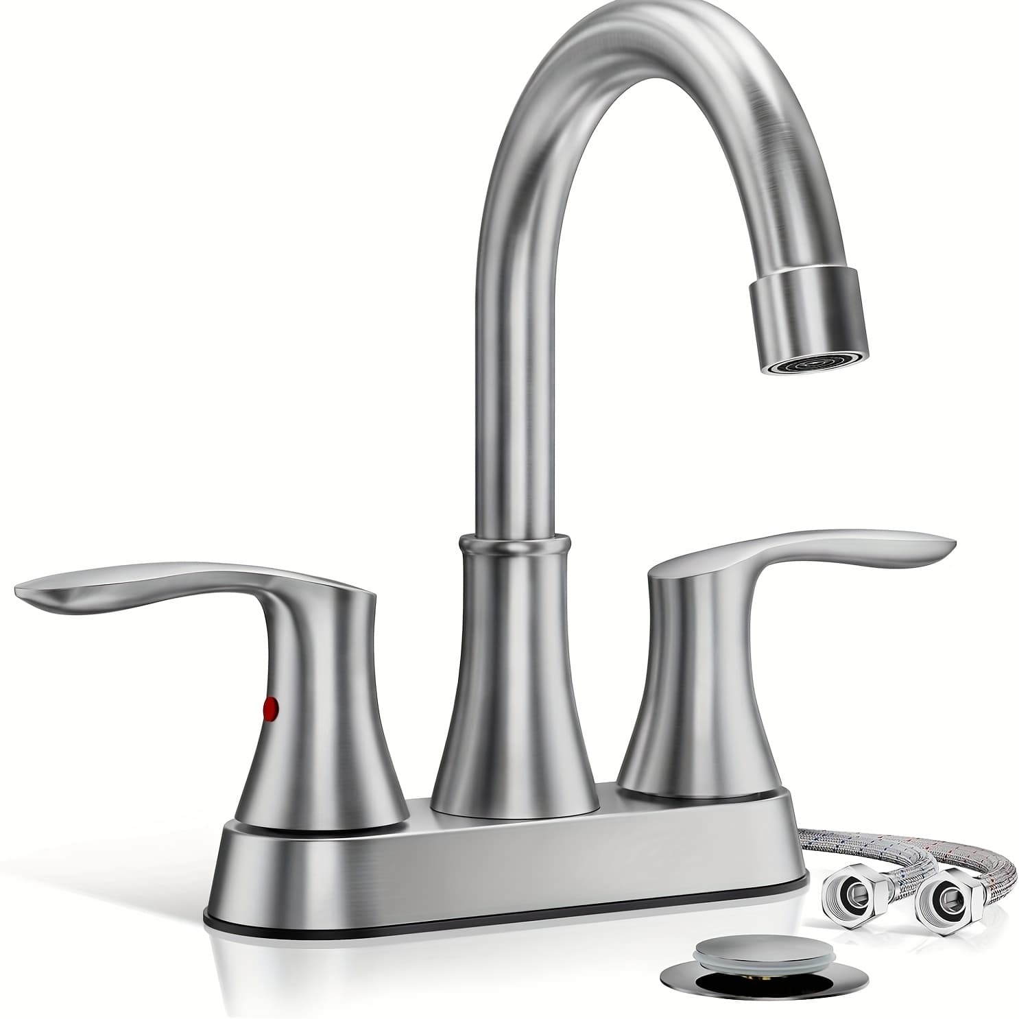 TEMU 4-inch 2 Or 3 Hole Brushed Nickel Bathroom Faucet Rv Rotating 2-handle Centerset Wash Basin Faucet With Pop-up Drain