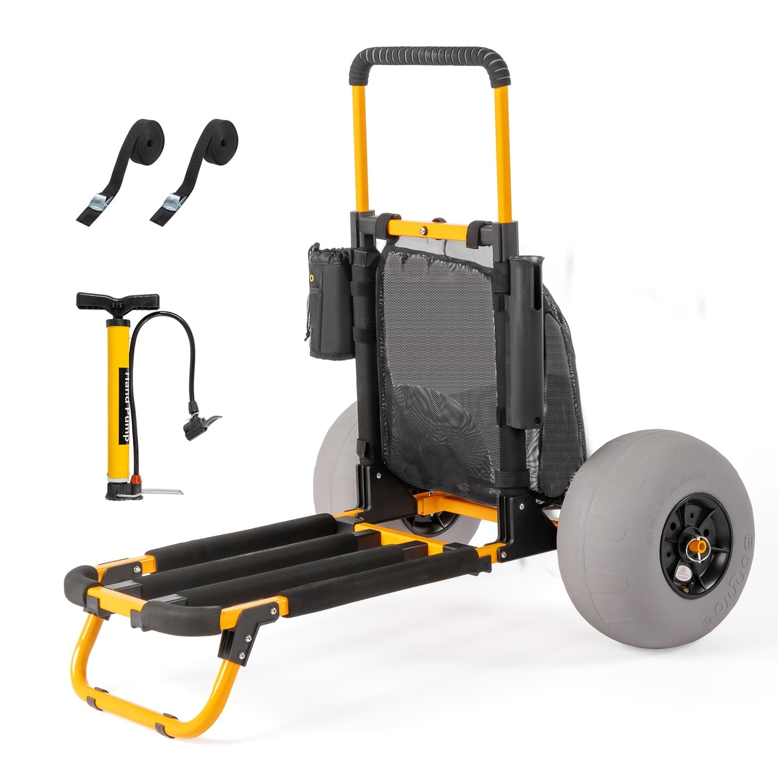TEMU Bonnlo Foldable Fishing Trailer, Beach Wagon Cart With Fishing Tube, Water Bottle Holder, Mesh Bag, Fishing Cart With 12'' Inflatable Wheels, For Fishing, Camping, Picnic, Outdoor Activities