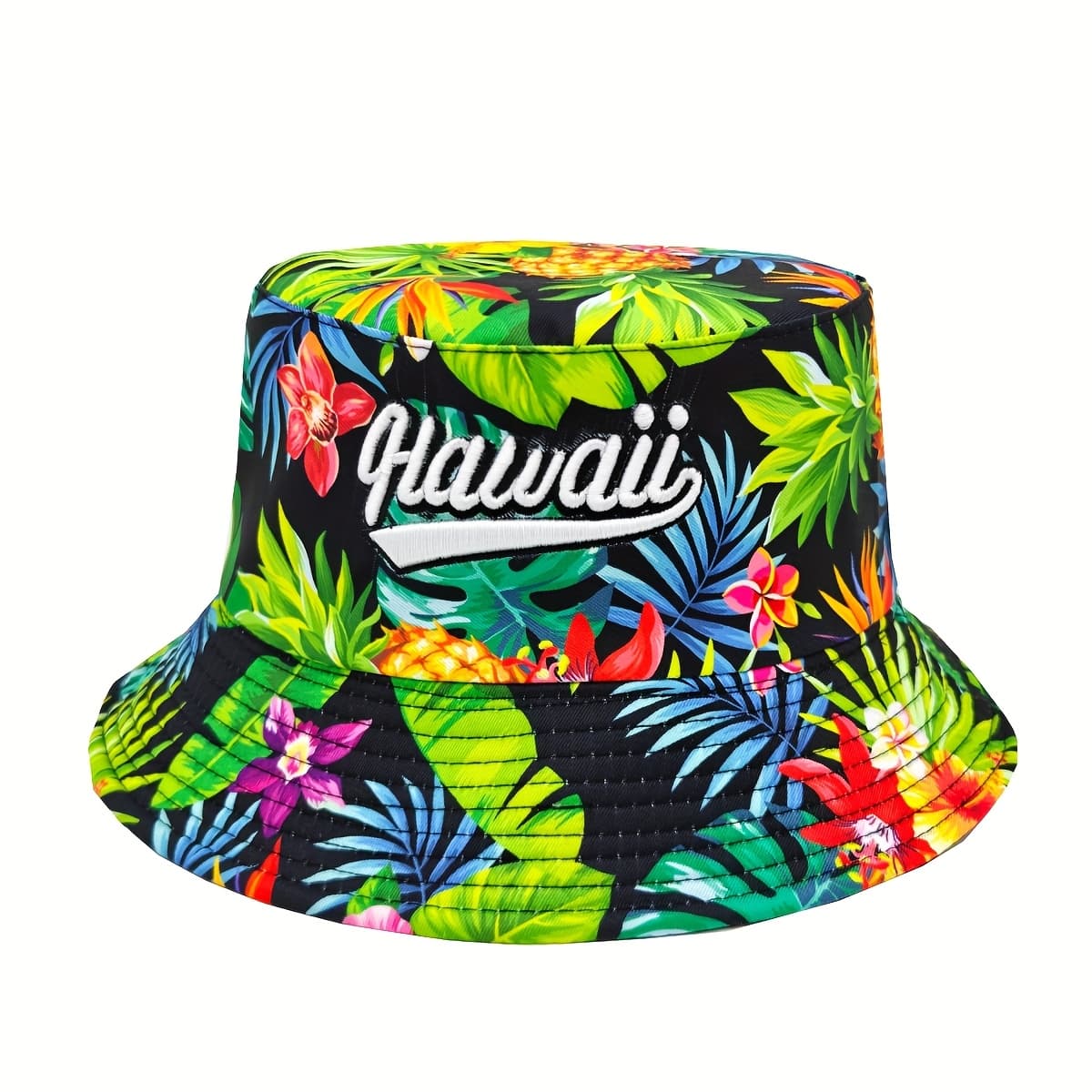 TEMU 1pc 3d Embroidered Hawaiian Pattern Style Fisherman Hat, Casual Sunshade Fisherman Hat, Suitable For Beach Vacation