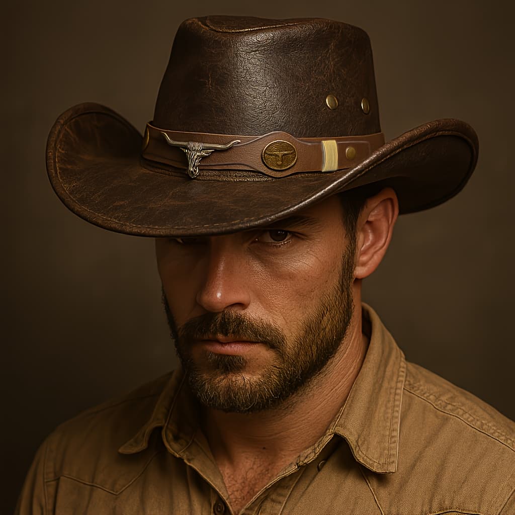 TEMU Men's Western Cowboy Hat - Brown Synthetic Leather Wide Edge Hat, Non Textile Material, Ideal For Summer Parties And Outdoor Activities, Outdoor Headwear | Wide Edge Hat | Durable Headwear