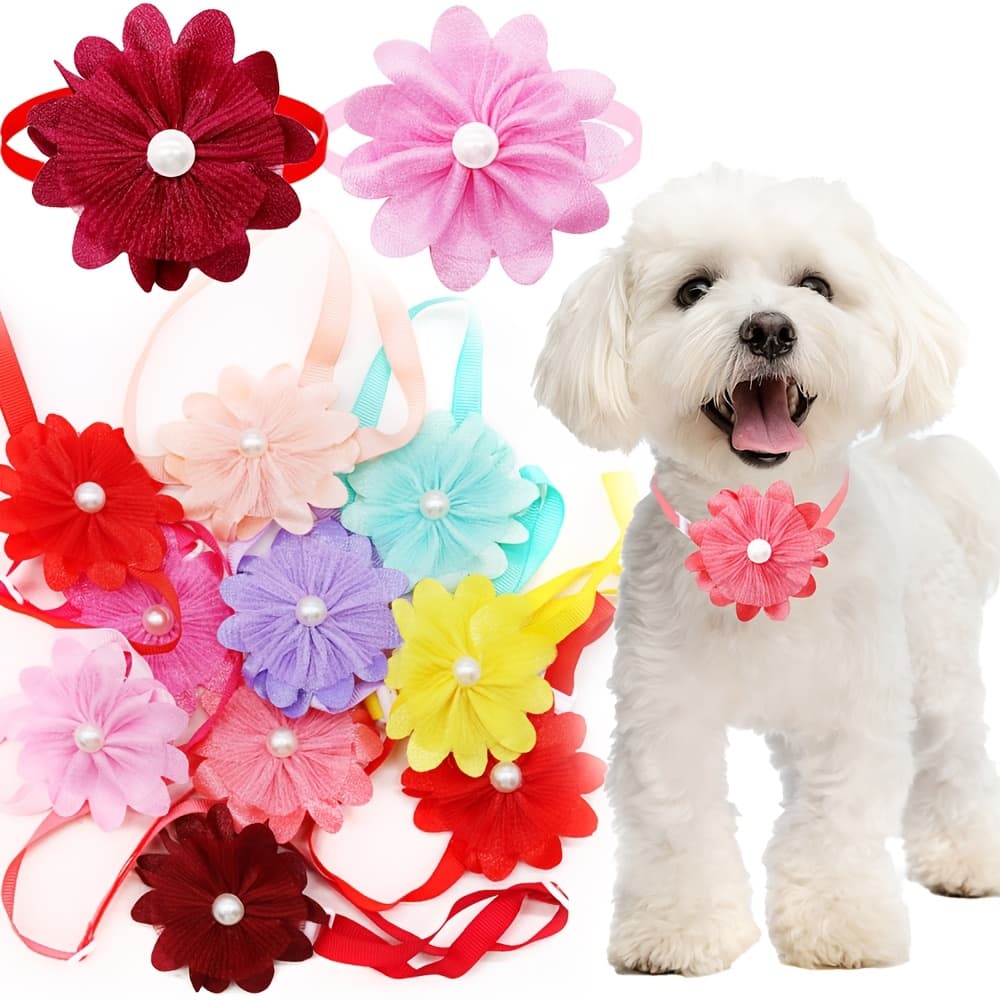 TEMU Random 10pcs Pet Supplies For Dogs Bowties Adjustable Pearl Dog Bow Ties Collars Spring Pet Puppy Bowties Neckties Pet Dog Grooming Accessories