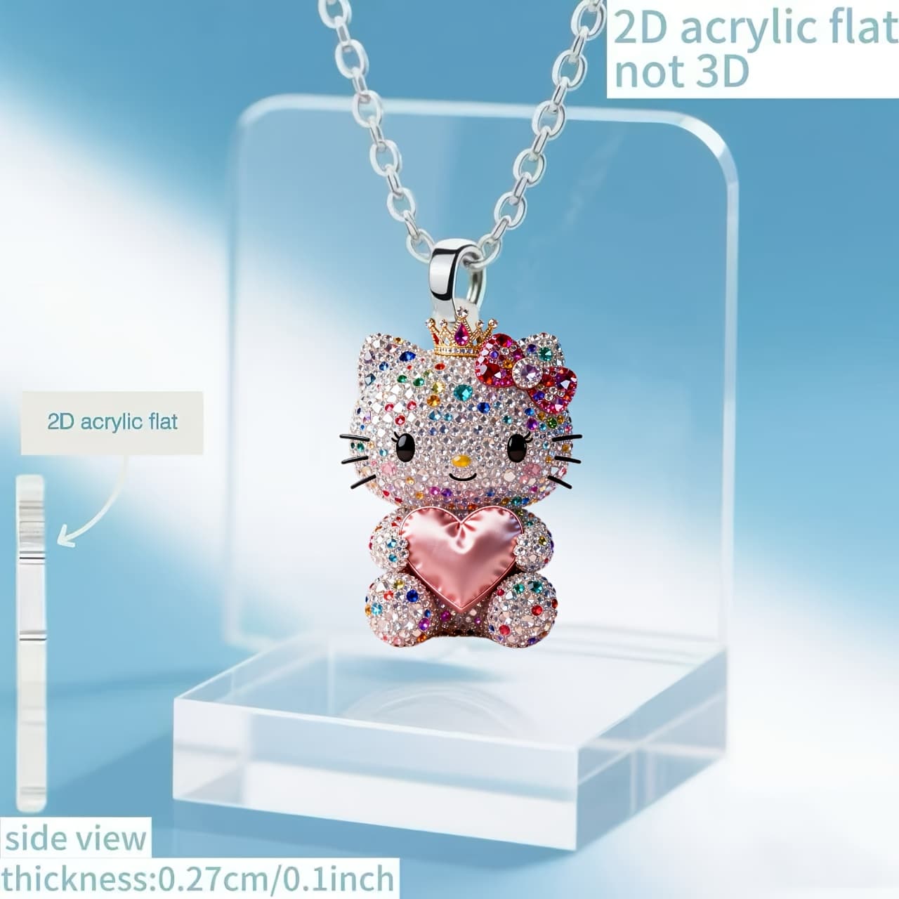 TEMU 2d Flat 1pc Cute Hello Kitty Acrylic Heart Kitty Cat Women's Necklace | Fashion Sweater Chain Pendant, Suitable For Birthday Parties And Daily Wear