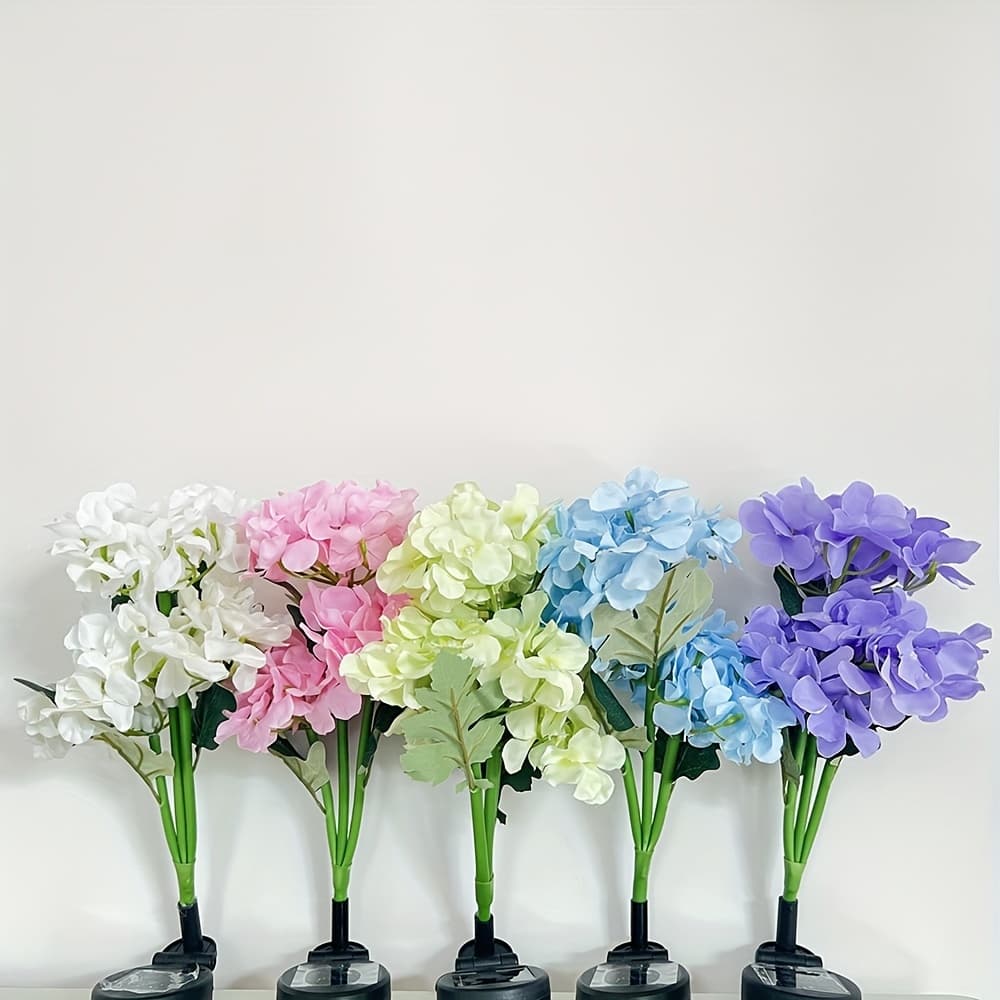 TEMU Set Of 5, Multi-colored Solar-powered Lanterns With 3 Hydrangea Heads, Perfect For Decorating Outdoor And Gardens, Ideal For Lawns, Fences, And , Featuring Led Lights That Mimic The Of