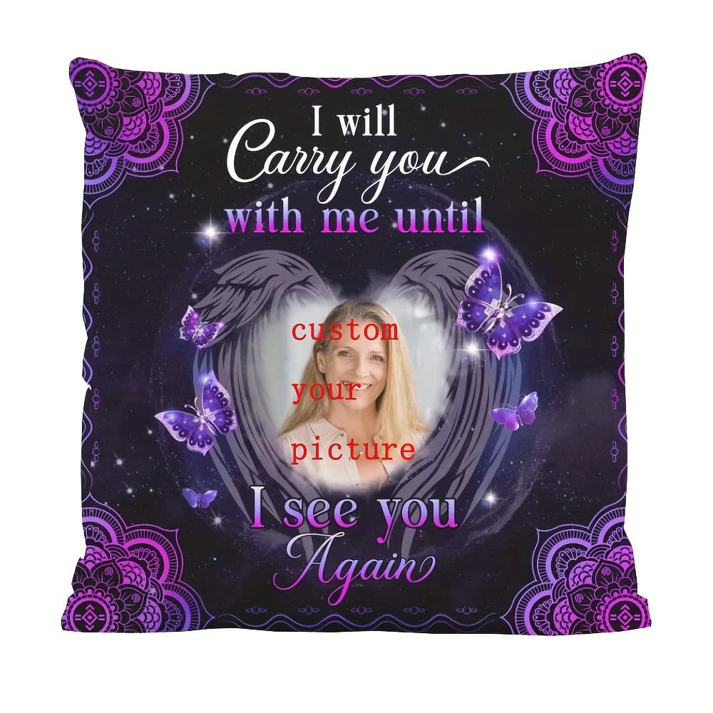 TEMU Customized, 1pc, Customized, Short Plush Customized Throw Pillow Cover, Single Sided Printing, 18x18 Inch, Christmas Gift, Memorial Gift, Birthday Gift, I Will With Me Again, No Pillow Core